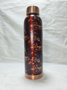 Bouteille d'eau de luxe en cuivre pur à imprimé floral 1000 ml, gourde ayurvédique anti-fuite pour le sport, le yoga, la gym et le bien-être - Product Image 6