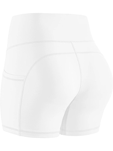 <b>Women's</b> High Waist <b>White</b> Sporty <b>Shorts</b> With Pockets Quick Dry Knitted Elastic Waist Regular Fit Solid Color - Product Image 6