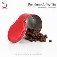 Boîte ronde en métal rouge de qualité supérieure, réutilisable, pour le stockage des grains de café, emballage durable pour le thé, qualité alimentaire, vente en gros