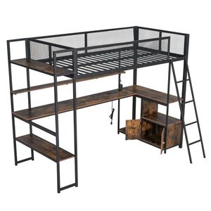 Letto a soppalco singolo in metallo nero con stazione di lavoro a LED e design pieghevole con più spazi contenitori - Product Image 3