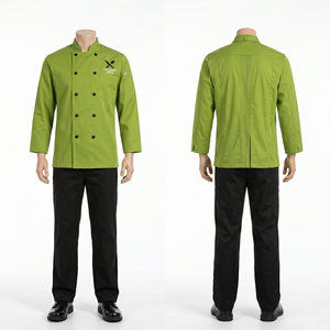 Uniforme de chef pour homme, 240 GSM, polycoton, vert et noir, panneau arrière en mesh, broderie personnalisée, impression à l'écran, logo par transfert thermique - Product Image 1