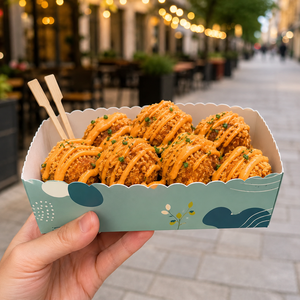 Contenedor de Aperitivos Desechable Ecológico y Biodegradable a Bajo Precio, Plato de Papel para Lukumades, Bandeja con Logotipo Personalizado, Caja de Papel para Waffles Franceses - Product Image 1
