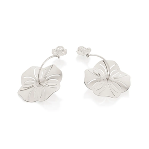 Pendientes colgantes chapados en plata con forma de flor para mujer, joyería romántica para fiesta, pendientes de moda de aleación - Product Image 1