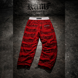 Pantalon de survêtement baggy en molleton 100 % coton OEM pour homme, coupe large, double taille, imprimé, effet vieilli, rouge, fabriqué par le producteur - Product Image 3