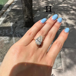 Bague de fiançailles de luxe en or jaune 14K 18K avec diamant de laboratoire taille poire de 5 à 10 carats, certifié IGI, bague solitaire en forme de goutte, bijoux - Product Image 1