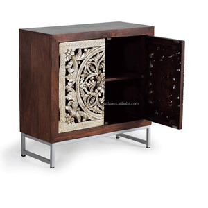 New Solid Two-Door Wooden <b>Sideboard</b> Handcarved with Beautiful Two Tone for Living Room Bedroom Indian Style <b>Kitchen</b> Cabinets - Product Image 3