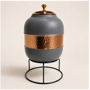 Handcrafted Copper Water Dispenser with Silk Gray Matte Finish Half-Hammered Luxury Copper <b>Storage</b> Tank with Tap and Stand - Product Image 3