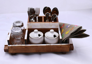 Bandeja de Almacenamiento Rectangular de Madera con Compartimentos Multifuncionales para Vajilla y Condimentos, Diseño Minimalista - Product Image 2