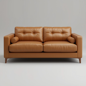 Sofá de Dos Plazas de Cuero Genuino Estilo Moderno de Mediados de Siglo, con Respaldo Acolchado con Botones, Fabricante Mayorista para Muebles de Sala de Estar - Product Image 1