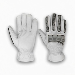Guantes de Trabajo Resistentes a Impactos de Cuero, Puntas de Dedos Texturizadas Blancas, Antideslizantes, Transpirables, con Puño de Seguridad de 10 milésimas de Grosor, para Uso General - Product Image 1