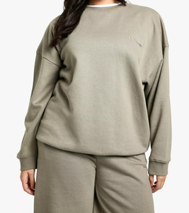 Pull à capuche surdimensionné pour femme, couleur unie, 100% coton molletonné, respirant, tricoté, épaules tombantes, manches longues, poches, vêtements d'automne - Product Image 3