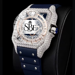 Montre Moissanite Iced Quartz avec boîtier carré en acier inoxydable, bracelet de 21 mm, cadran analogique, verre saphir, mouvement ETA, date automatique - Product Image 4