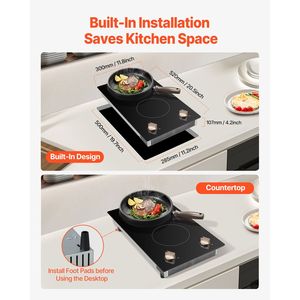 Piano Cottura a Induzione Elettrico da Incasso 3500W con 2 Bruciatori, Controllo a Manopola e 12 Impostazioni di Temperatura - Product Image 6
