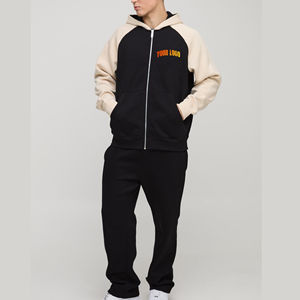 Nuevo chándal de hombre 2026, 100% algodón, con cremallera, logotipo personalizado impreso en DTF, ropa urbana cómoda, estilo hip hop, conjunto de 2 piezas. - Product Image 1