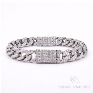 Bracelet de luxe pour homme en or blanc 18 carats, entièrement pavé de diamants cubains et de pierres de laboratoire, avec fermoir sécurisé, bracelet de poignet imposant - Product Image 2