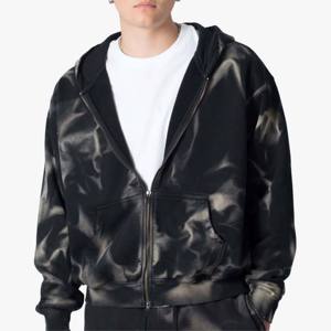 เสื้อฮู้ดดี้ผู้ชายไซส์ใหญ่คุณภาพสูงแบบซิป วินเทจ สีซีดจาง สไตล์ทำสีแบบแอซิดวอช - Product Image 4