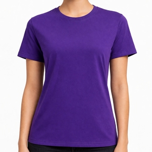 เสื้อยืดสีม่วงล้วนสำหรับผู้หญิง แขนสั้น นุ่มสบาย เรียบง่าย สบายๆ ใส่ได้ทุกวัน - Product Image 1