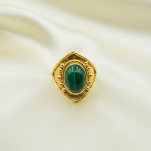 Vintage Green Malachite Gemstone <b>Ring</b> 925 Sterling Silver Rose Gold Yellow Gold Plated Boho Geometric <b>Statement</b> Jewelry for Men - Product Image 4