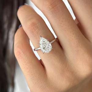 3 Carat Pear Cut Lab Grown Diamond Solitaire <b>Ring</b> , <b>Thin</b> Engagement <b>Ring</b> ,14k White Gold, IGI Certified - Product Image 1