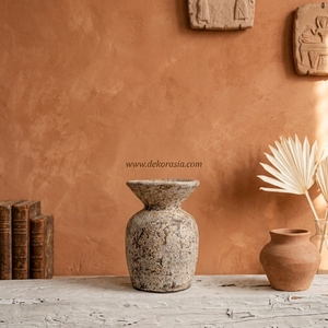 Urne en terre cuite rustique népalaise, pot en argile à large ouverture, vase décoratif en céramique fait main pour table - Product Image 3
