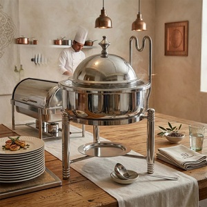 Luxury Stainless Steel Chafing Dish Buffet Server Round Food Warmer with Lid Durable Non-Stick Hotel Catering Serving <b>Set</b> - Product Image 3