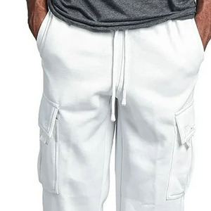 Pantalon de survêtement cargo blanc pour homme, taille élastique avec cordon de serrage, plusieurs poches, style décontracté, en coton mi-lourd, idéal pour le printemps - Product Image 5