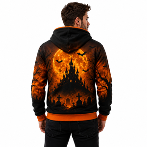 Nueva Sudadera con Capucha 3D con Estampado de Castillo de Calabazas de Halloween y Luna, Sudadera con Capucha de Poliéster Unisex Personalizada por Sublimación para Hombre y Mujer - Product Image 4