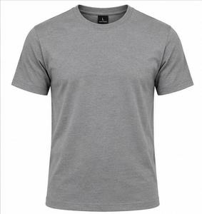T-shirt gris à manches courtes et col rond pour homme, coupe classique, couleur unie, 100 % coton jersey tricoté, design uni, respirant à l'avant - Product Image 1