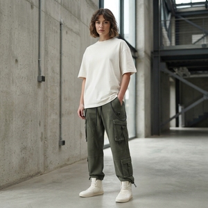 NEW ARRIVAL AZBA WASHED COTTON <b>CARGO</b> PANTS for MEN WOMEN <b>WIDE</b> <b>LEG</b> UTILITY MULTI POCKET STREETWEAR TROUSERS ECO-FRIENDLY - Product Image 4