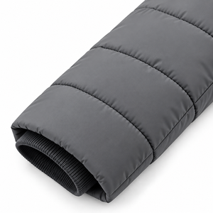 Manteau long matelassé en polyester personnalisé pour homme, coupe-vent, hiver, gris, fermeture éclair, épais, décontracté, color block - Product Image 5