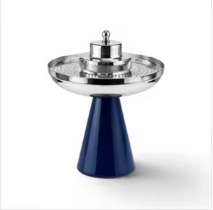 Premium Quality Navy Blue Tapered Foot Silver Plated <b>Perfume</b> Resin Vessel Traditional Bukhoor Charcoal Holder For Ramadan Use - Product Image 1