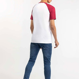 Men <b>White</b> Red Raglan Sleeve T-<b>Shirt</b> <b>Slim</b> <b>Fit</b> O-Neck Short Sleeve Jersey Casual Tee Solid Color Block Design - Product Image 5
