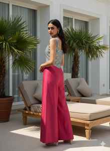 ชุดเสื้อสีชมพูสำหรับผู้หญิง ชุดกางเกงขายาว ชุดงานรื่นเริงสไตล์ชาติพันธุ์ ชุดสูทอินเดีย ปากีสถาน ชุดผ้าแจ็คการ์ด ชุดเดรสสวยหรู - Product Image 2