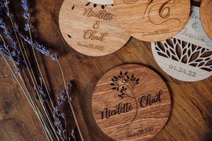Custom Engraved Wooden Magnetic Bottle Opener Round Fridge Magnet Personalized Wedding Favor <b>Drink</b> <b>Coaster</b> Gift - Product Image 2