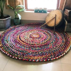 High Quality Beautiful Design Braided Woven <b>Rug</b> 50% Chindi 50% Jute Luxury Custom Modern Plain Floor Home Medium <b>Rugs</b> Christmas - Product Image 2