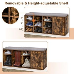 Panca Portascarpe Regolabile a 9 Scomparti con Cuscino Imbottito Rimovibile per Scaffali Portascarpe - Product Image 6