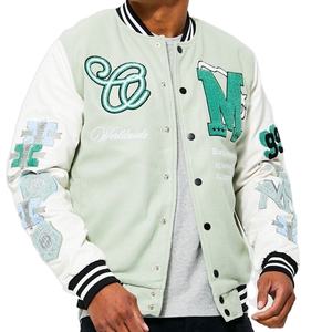 Veste de Baseball de Haute Qualité en Laine avec Manches en Cuir Véritable Vêtement d'Hiver Intelligent et Élégant pour Hommes et Femmes - Product Image 1