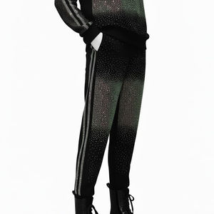 Ensemble de survêtement unisexe à épaules tombantes avec logo personnalisé imprimé et décorations en strass brillants pour la vente en gros - Product Image 5