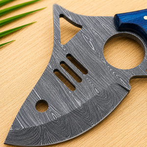 Couteau Skinner en Acier Damas Fait Main Personnalisé avec Anneau de Doigt, Lame Fixe Full Tang, pour Camping et Survie, Vente en Gros OEM ODM - Product Image 3