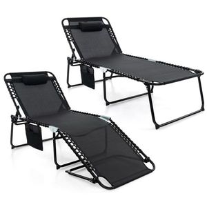 27\" Wide Oversized Black Patio Chaise Lounge 4-Position Adjustable Backrest Folding <b>Tanning</b> <b>Chair</b> Sun Loungers - Product Image 1
