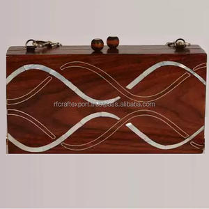 Bolso de noche hecho a mano antiguo Vintage de madera para mujer, caja de fiesta multimosaico, bolso de noche hecho a mano de La India - Product Image 1