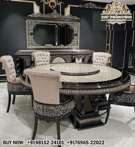 Juego de mesa de comedor de muebles turcos de diseño único Juego de comedor de estilo victoriano Juego de mesa de comedor pulido de oro lujoso - Product Image 3