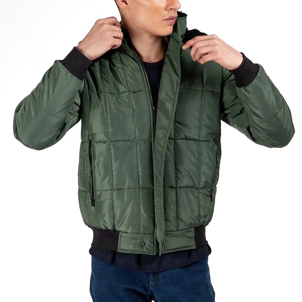 Wholesale high quality Green Quilted Puffer Jacket With Detachable Hoodie men's hoodie jacket is a must have this winter