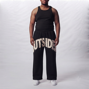 Pantalon de survêtement large pour homme, taille élastique, broderie effet vieilli, grande taille, décontracté, 100 % coton molletonné tricoté - Product Image 6