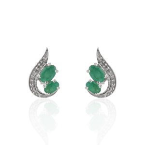 Wholesale Women <b>Stud</b> Earrings 925 Sterling Silver 100% Authentic Oval Cut <b>Emerald</b> & Round Diamond Accents Earrings - Product Image 1
