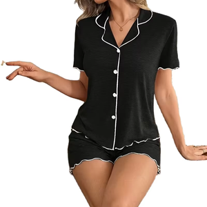 Conjunto de Pijama Casual de Verano 2026 para Mujer, Tejido de Punto, Spandex/Algodón, Ecológico, Transpirable, Sexy, Mangas Cortas, con Cordón Ajustable - Product Image 1