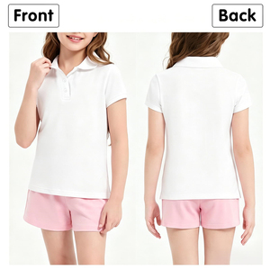 95% Cotton 5% Spandex Kids <b>White</b> <b>Polo</b> Shirt Short Sleeve Embroidered Logo Youth School Uniform Shirts For Girls - Product Image 2