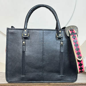 Nuevo Bolso Tote de Cuero Vacuno Hecho a Mano por Diseñadores 2025 con Patrón de Tablero de Damas Rosa y Negro, Bolsos de Hombro con Flecos - Product Image 6