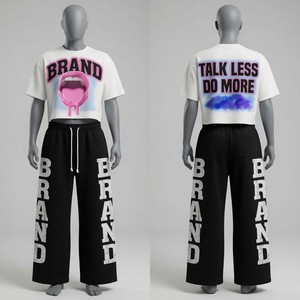 Conjunto de Camiseta y Pantalón de Una Sola Pieza con Serigrafía Totalmente Personalizada, Tejido de Algodón 100% de Alta Densidad, Estilo Casual Urbano Unisex - Product Image 2
