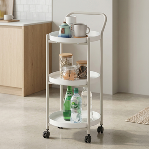 Carrito de Servicio Redondo de Metal Moderno de 3 Niveles, Resistente y Fácil de Limpiar, para Cocina y Sala de Estar, Contenedor de Alimentos - Product Image 1